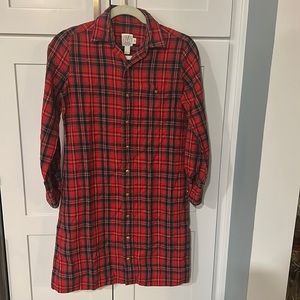 EUC Vintage J.G. Hook red plaid shirt dress with gold nautical buttons.